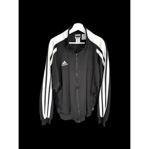 Vintage 90's Adidas Track Jacket Sz XL Big Three Stripe Sleeves Black White